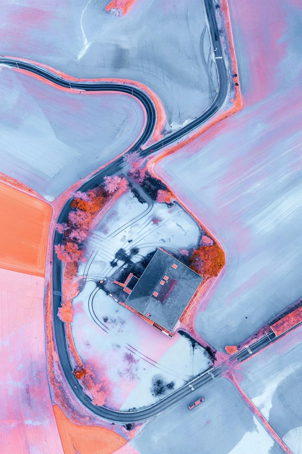A winding route through open fields